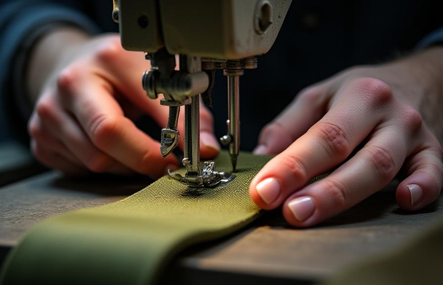 Close up of precision stitching on rugged belt materials