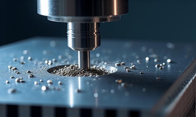 Close up of a metal belt buckle being precision milled from reclaimed aluminum