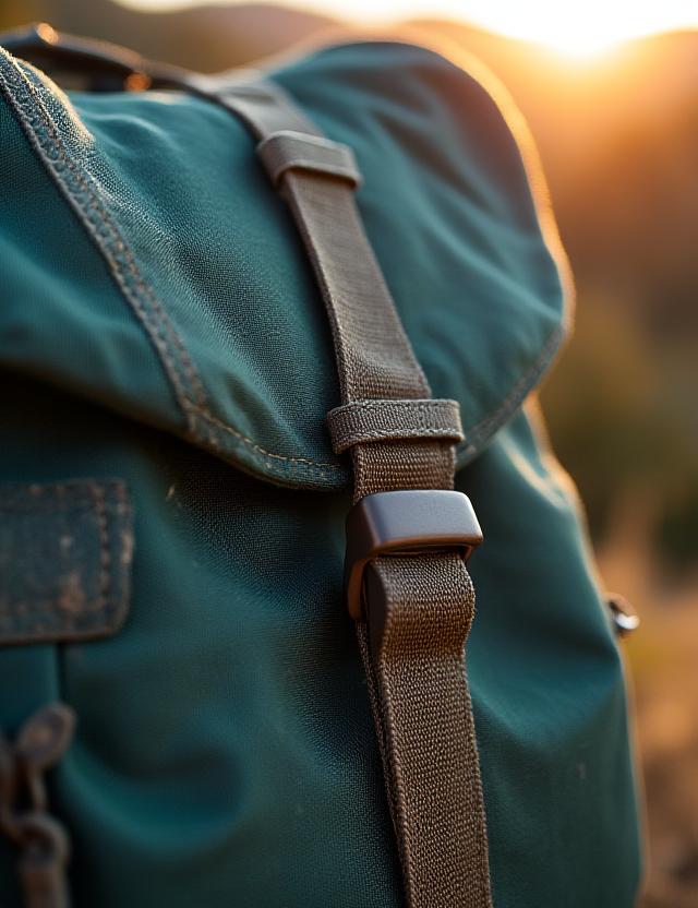 Close up of a durable Summit Strap belt on a hiking backpack